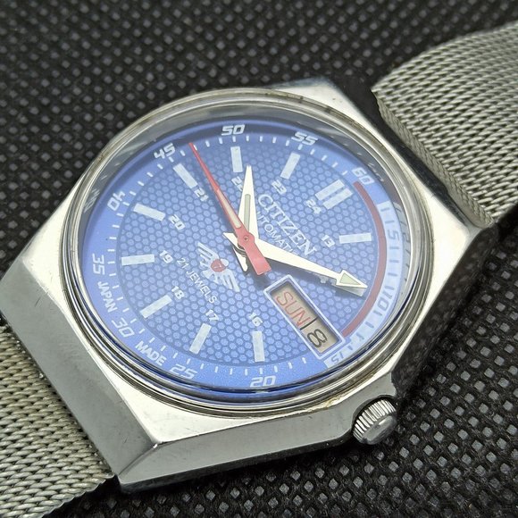 Citizen Other - Vintage 1977 Citizen Automatic Mens Silver/Blue Watch W/Daydate & Japan made